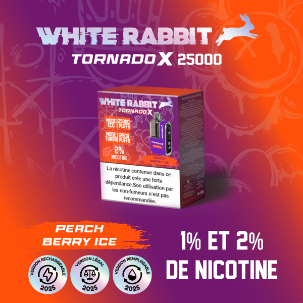 WHITE RABBIT TORNADO X - Puff 25000 Rechargeable - Peach Berry Ice