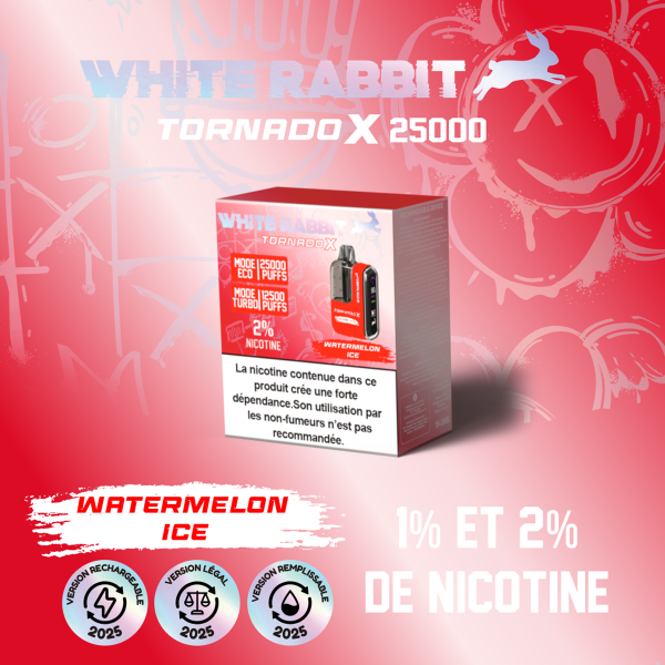 WHITE RABBIT TORNADO X - Puff 25000 Rechargeable - Watermelon Ice