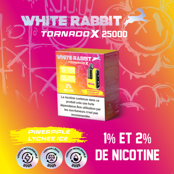 WHITE RABBIT TORNADO X - Puff 25000 Rechargeable - Strawberry Watermelon Ice